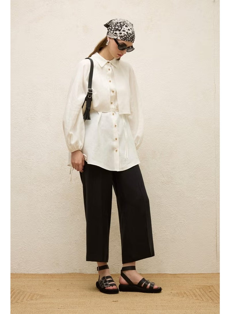 Manuka Linen Trench Coat Shirt Ecru - Image 3